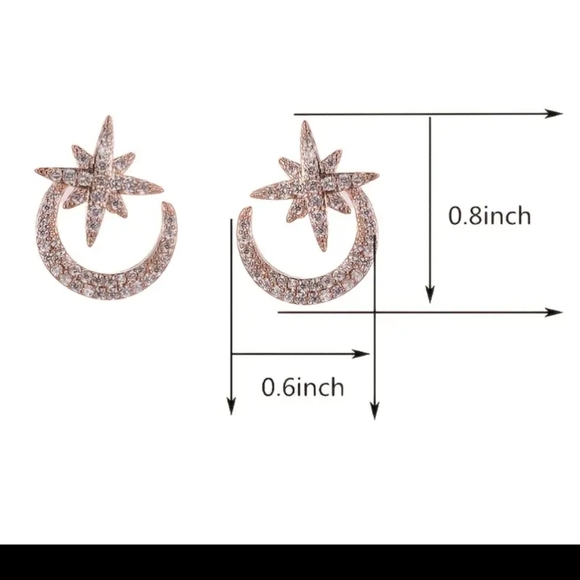 NEW ZIRCON MOON AND STAR PIERCED EARRINGS - Picture 3 of 6